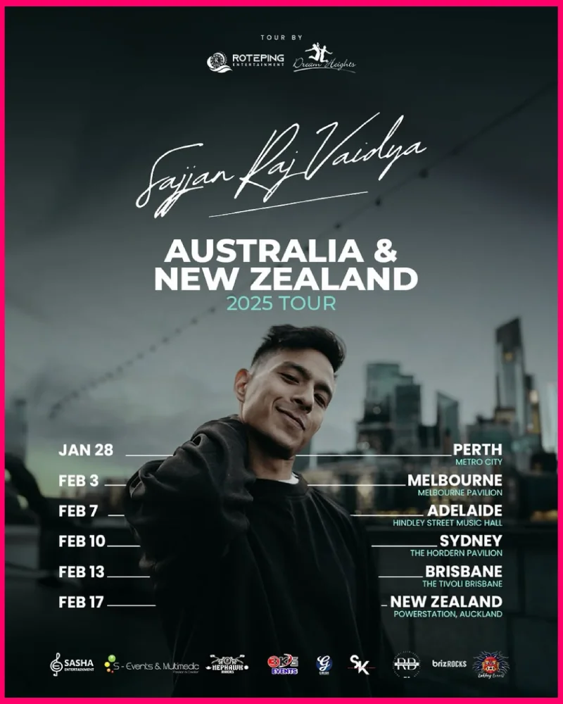 Sajjan Raj Vaidya - Australia and New Zealand Tour 2025 - सज्जन राज वैद्य - Venues, Tickets, Dates - GeetKoLyrics News - Perth, Melbourne, Adelaide, Sydney, Brisbane, Auckland - Diwas - Keepyourmusicclose - Downtown Flux